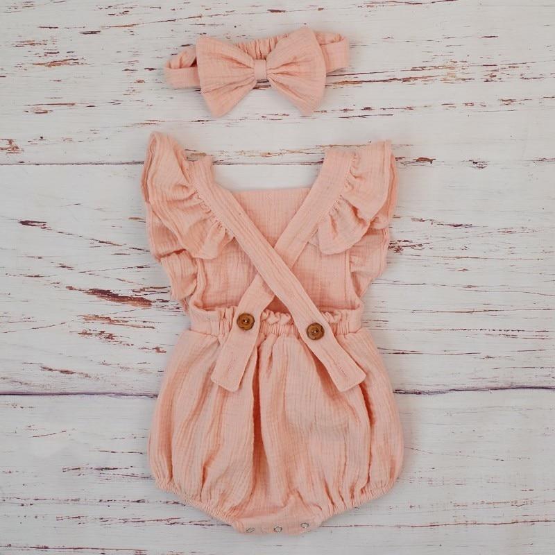Ruffle Gauze Romper with Bow Headband - GIGI & POPO - Baby & Toddler -
