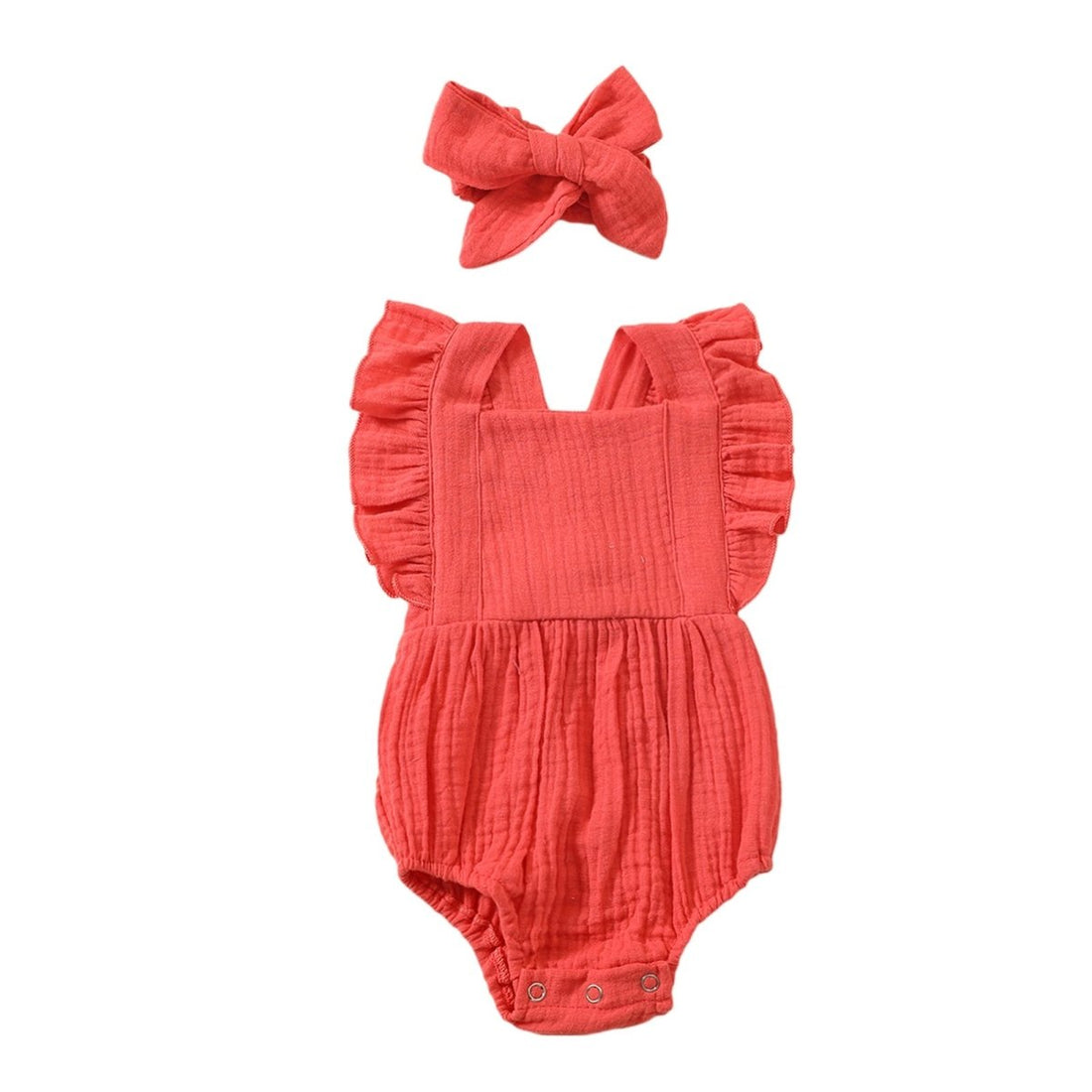 Ruffle Gauze Romper with Bow Headband - GIGI & POPO - Baby & Toddler - Lavender / 6M