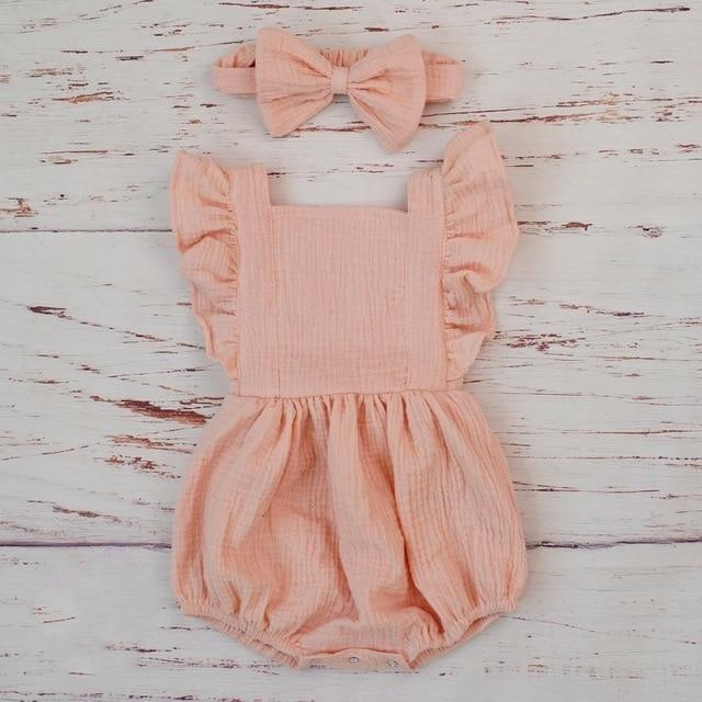 Ruffle Gauze Romper with Bow Headband - GIGI & POPO - Baby & Toddler -