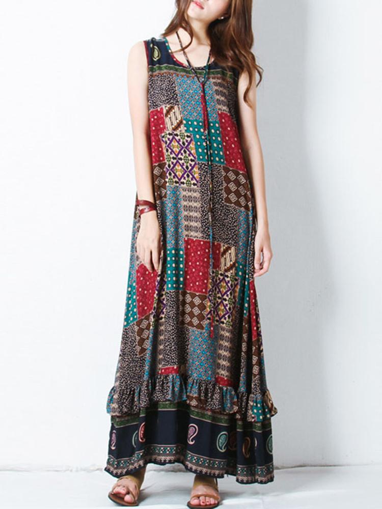 S-5XL Bohemian Printed Maxi Dress - GIGI & POPO - Women - 5XL / Floral