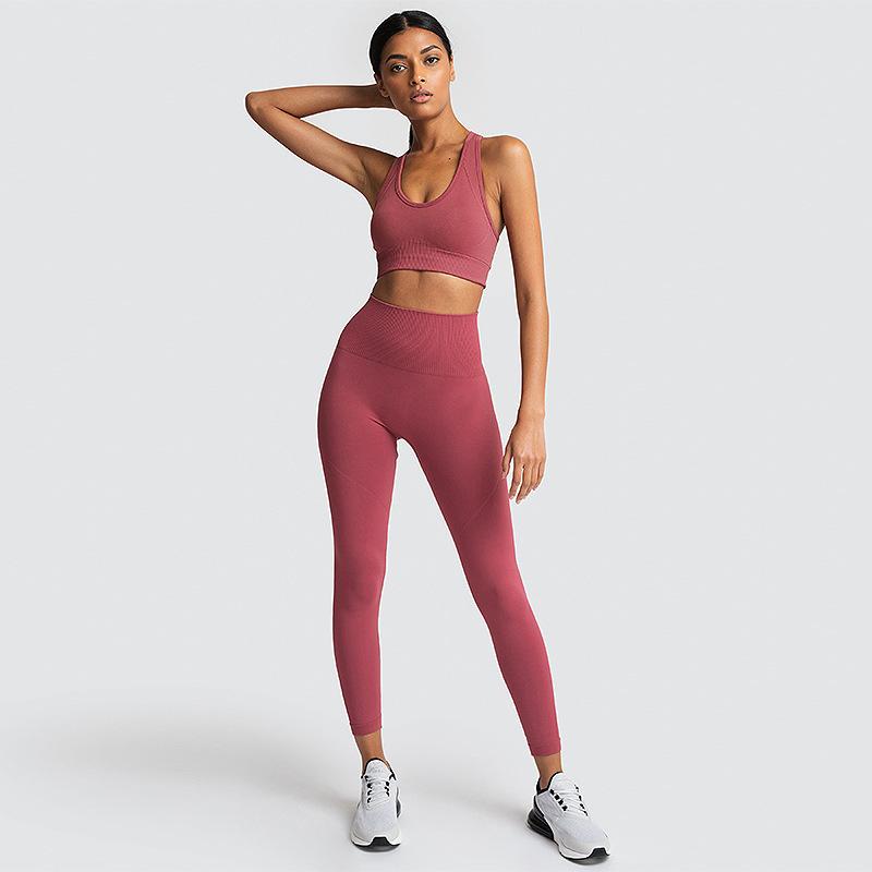 Seamless Gym Set Nylon Woman Sportswear - GIGI & POPO - Women - Rust red / L