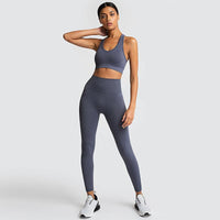 Seamless Gym Set Nylon Woman Sportswear - GIGI & POPO - Women - Dark grey / M