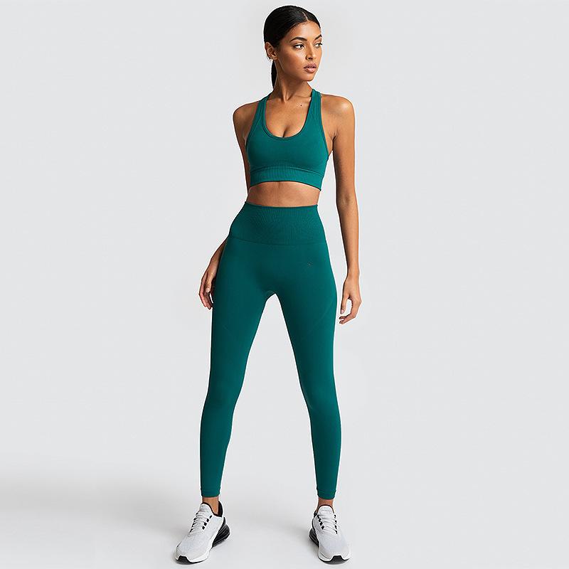 Seamless Gym Set Nylon Woman Sportswear - GIGI & POPO - Women - Forest green / L
