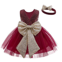 Sequin Red White Party Princess Dress For girls - GIGI & POPO - Wine red / 3M