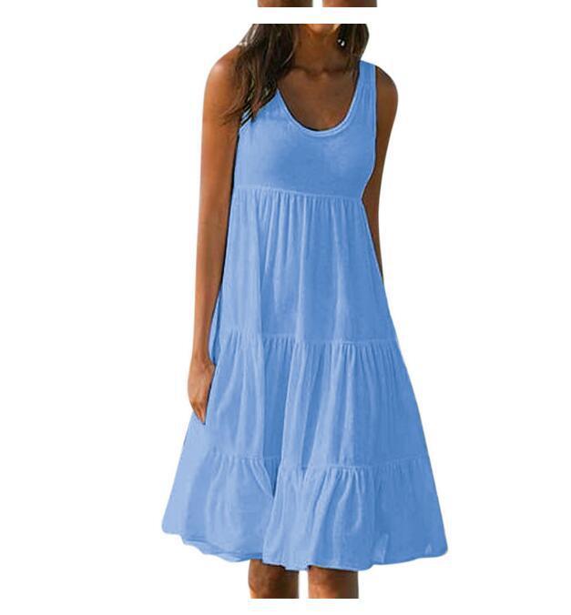 Sleeveless round neck splicing large beach skirt - GIGI & POPO - Women - Blue / L