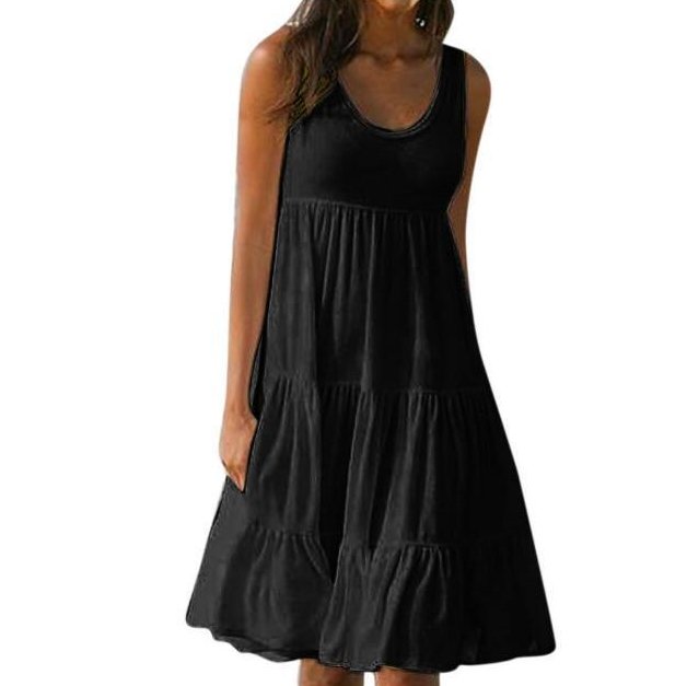 Sleeveless round neck splicing large beach skirt - GIGI & POPO - Women - black / L