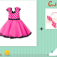 Sleeveless Vest Polka Dot Bow Princess Dress - GIGI & POPO - Baby Girl - Rose red headband set / 100cm