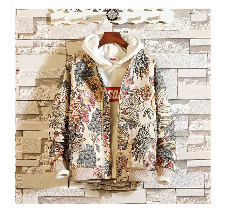 Spring and autumn new jacket men's port wind full embroidery men's baseball collar coat large size shirt tide brand men's clothing - GIGI & POPO - 0 -