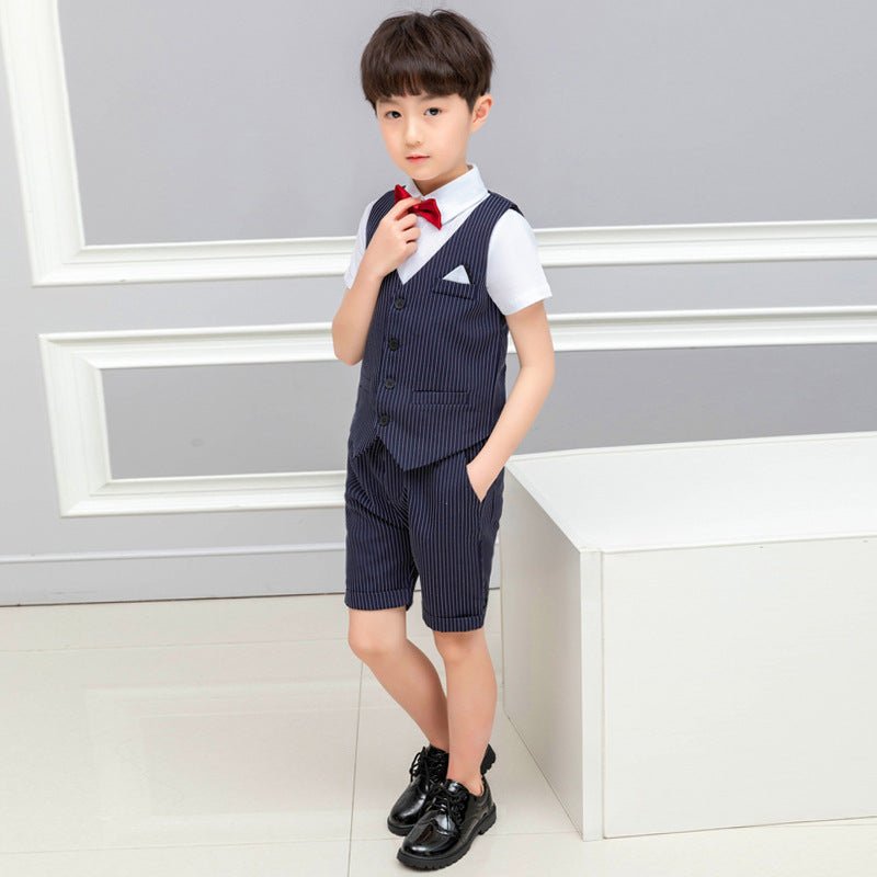 Spring And Summer Boys' Short-sleeved Shorts Suit Striped Children Clothes