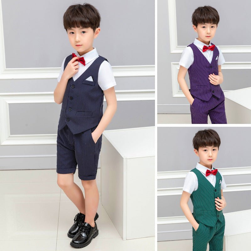 Spring And Summer Boys' Short-sleeved Shorts Suit Striped Children Clothes