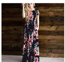 Spring and summer long-sleeved elastic waist flower print dress long skirt - GIGI & POPO - Women - Black 1style / S