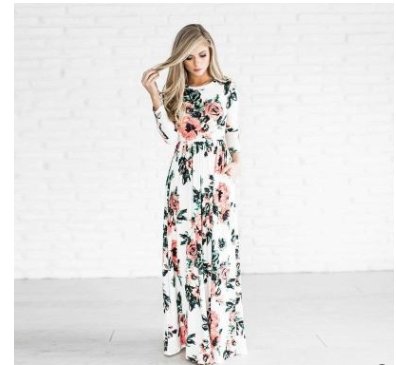 Spring and summer long-sleeved elastic waist flower print dress long skirt