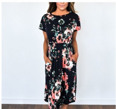 Spring and summer long-sleeved elastic waist flower print dress long skirt - GIGI & POPO - Women - Black 2style / XXL