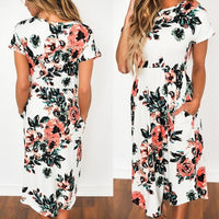 Spring and summer long-sleeved elastic waist flower print dress long skirt - GIGI & POPO - Women - White 2style / XL