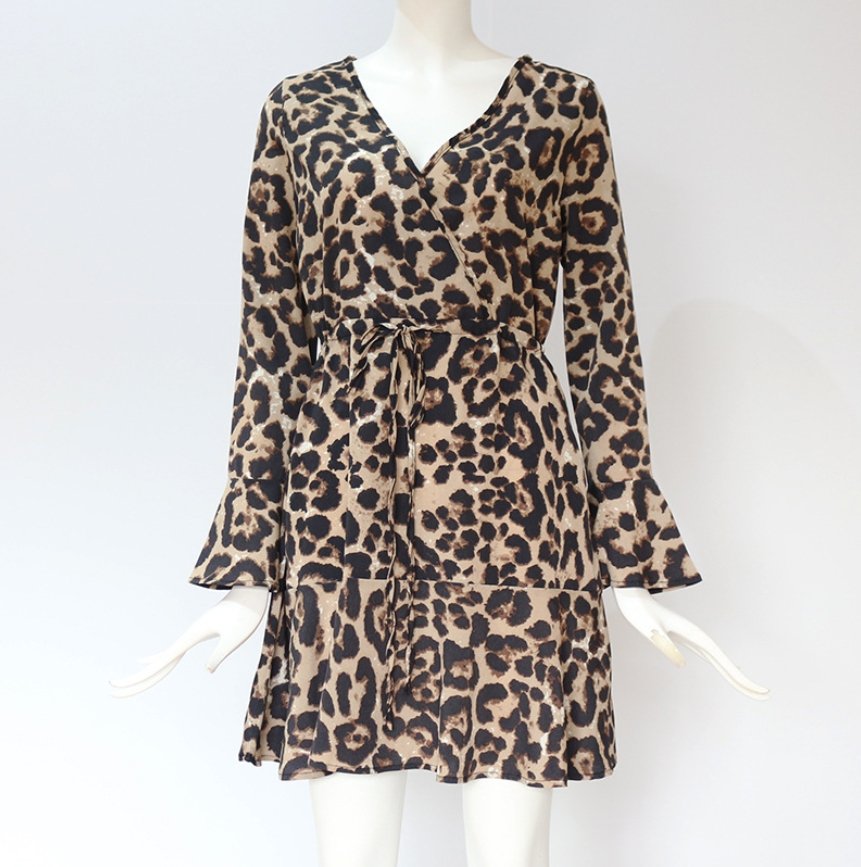 spring hot sexy leopard print V-neck high waist lace ladies chiffon skirt - GIGI & POPO - Women - Brown / S