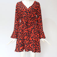 spring hot sexy leopard print V-neck high waist lace ladies chiffon skirt - GIGI & POPO - Women - Red / XL