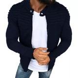 stitching cardigan sweater - GIGI & POPO - Men Hoodies & Jackets - Dark Blue / 3XL
