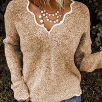 V-neck knitted jumper - GIGI & POPO - Women - Khaki / L