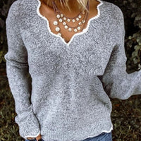 V-neck knitted jumper - GIGI & POPO - Women - Grey / 5XL