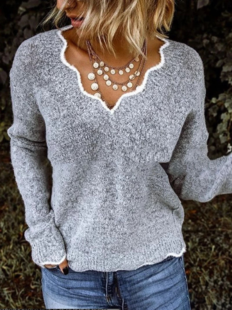V-neck knitted jumper - GIGI & POPO - Women - Grey / 5XL