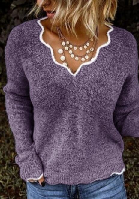 V-neck knitted jumper - GIGI & POPO - Women - Purple / 3XL