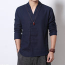 Vintage linen long sleeve shirt - GIGI & POPO - Men - Navy / XXL