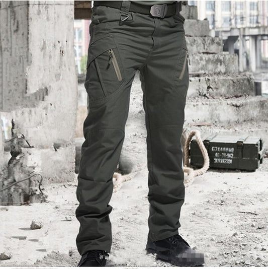 Waterproof wear resistant casual military tactical pants for men, mid waist, full length, cargo style.