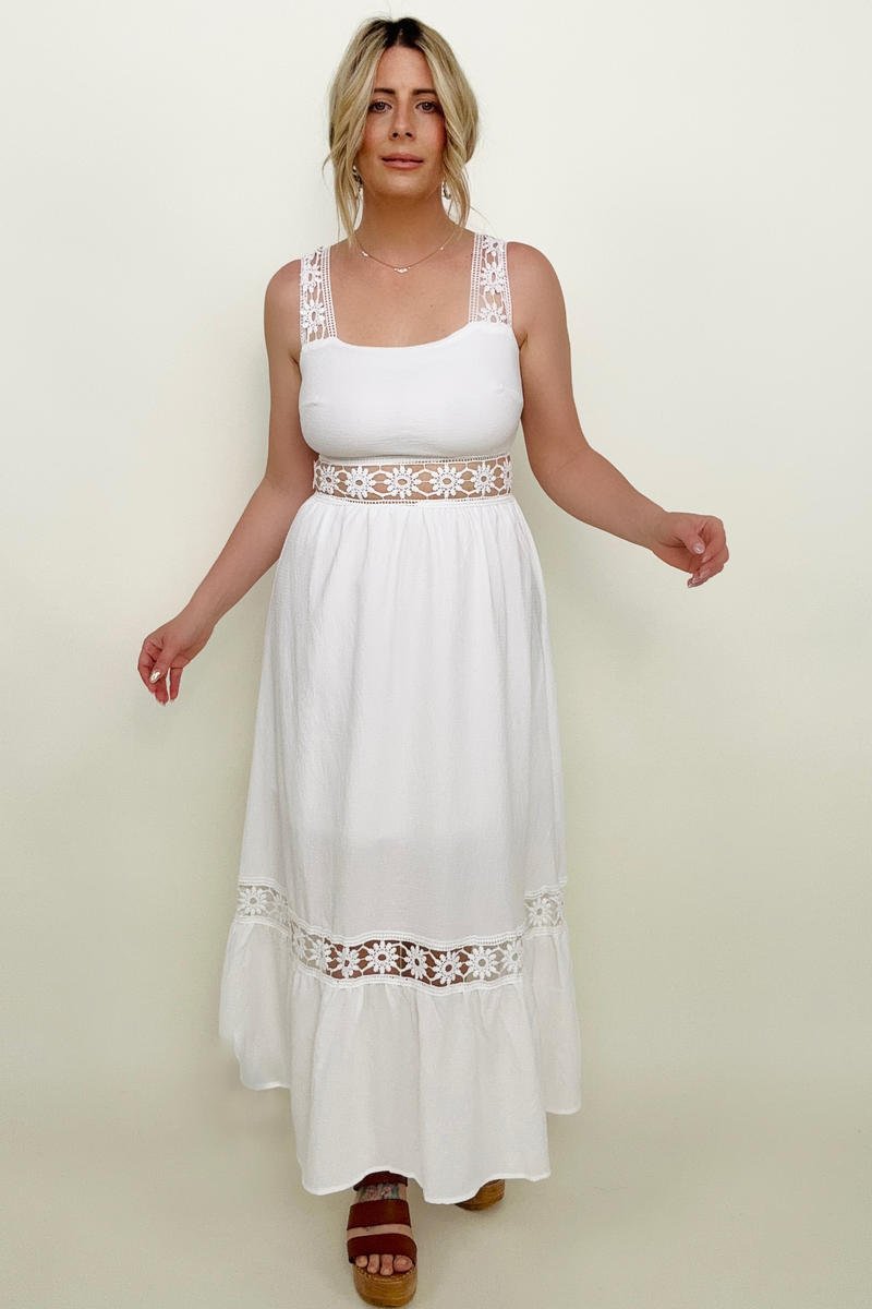 White Floral Openwork Strap Maxi Dress - GIGI & POPO