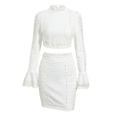 White Lace Flared Sleeve Top and Skirt Suit - GIGI & POPO - Women - White / M