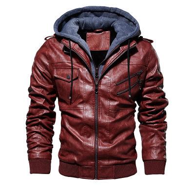 Winter Fashion Motorcycle Leather Jacket - GIGI & POPO - Men Hoodies & Jackets - Wine red / S