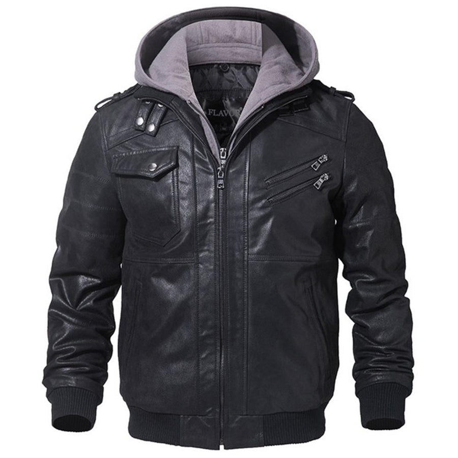 Winter Fashion Motorcycle Leather Jacket - GIGI & POPO - Men Hoodies & Jackets - black / XS
