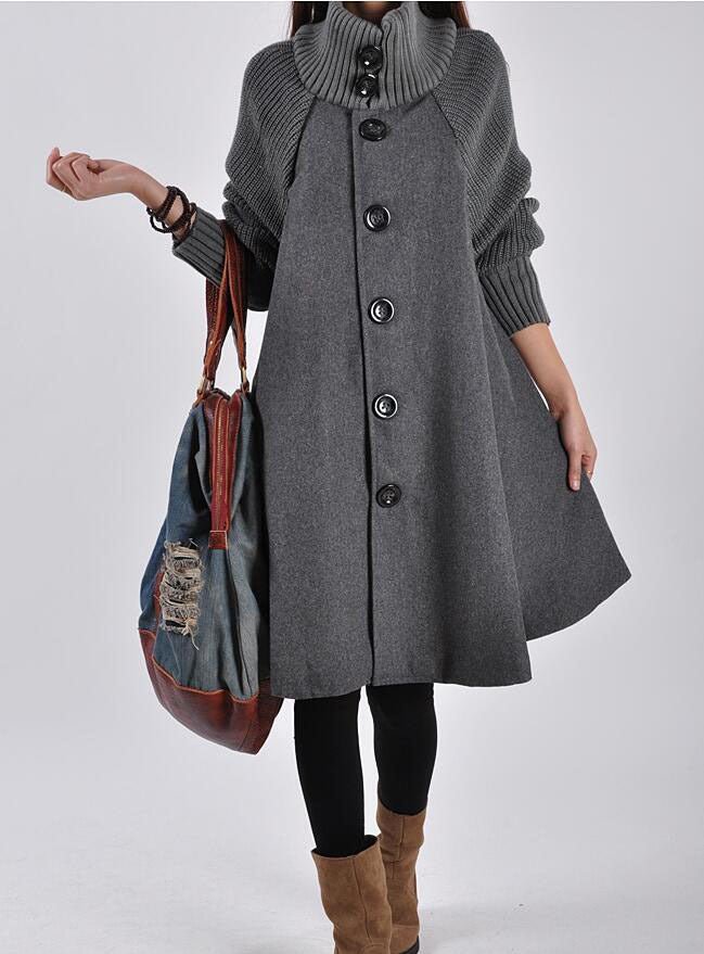 Winter Plus Size Women's Mid-length Loose Wool Overcoat Red/Black/Gray - GIGI & POPO