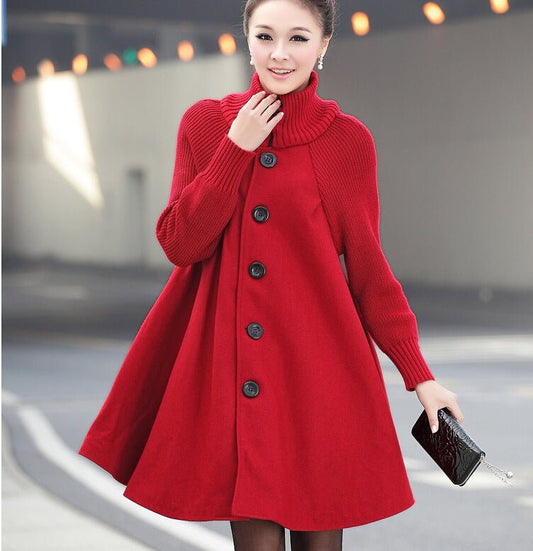 Winter Plus Size Women's Mid-length Loose Wool Overcoat Red/Black/Gray - GIGI & POPO