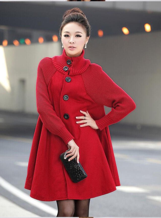 Winter Plus Size Women's Mid-length Loose Wool Overcoat Red/Black/Gray - GIGI & POPO