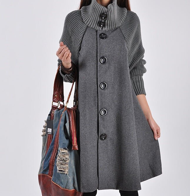 Winter Plus Size Women's Mid-length Loose Wool Overcoat Red/Black/Gray - GIGI & POPO