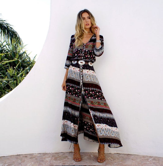 Women Beach Boho Maxi Dress with Plus Sizes - GIGI & POPO - Dress - Brown / 4XL