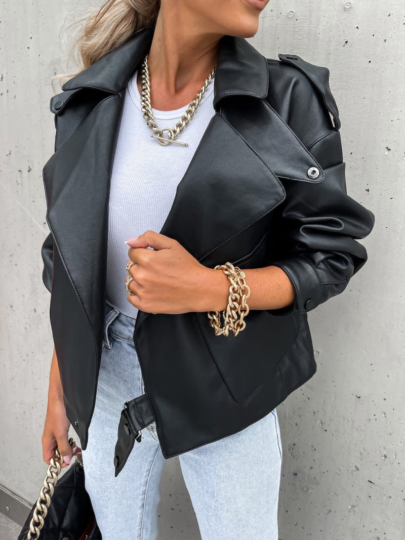 Women Leather Top Coat Jacket