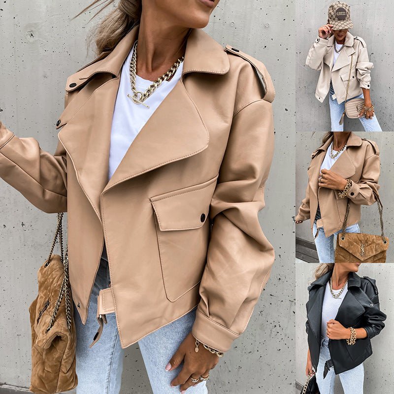 Women Leather Top Coat Jacket