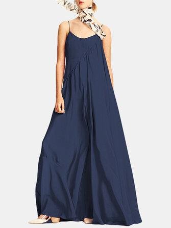 Womens casual sleeveless solid summer long maxi dress in blue.