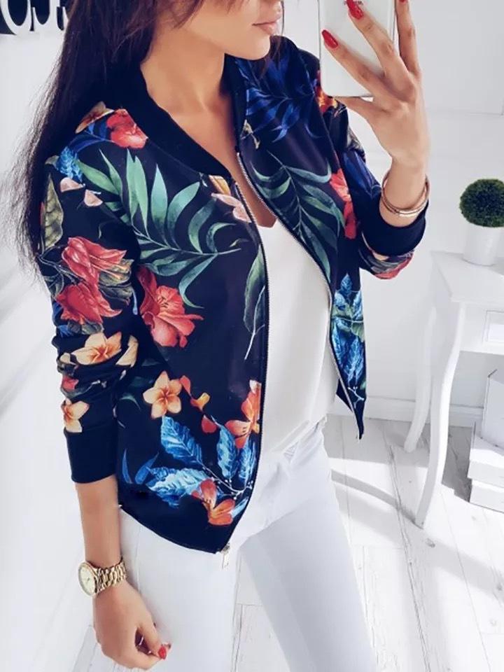 women's floral bomber jacket w/ zip - GIGI & POPO - Women - Dark blue / 3XL