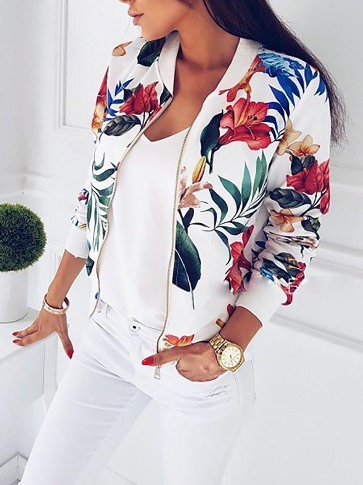women's floral bomber jacket w/ zip - GIGI & POPO - Women - White / 3XL