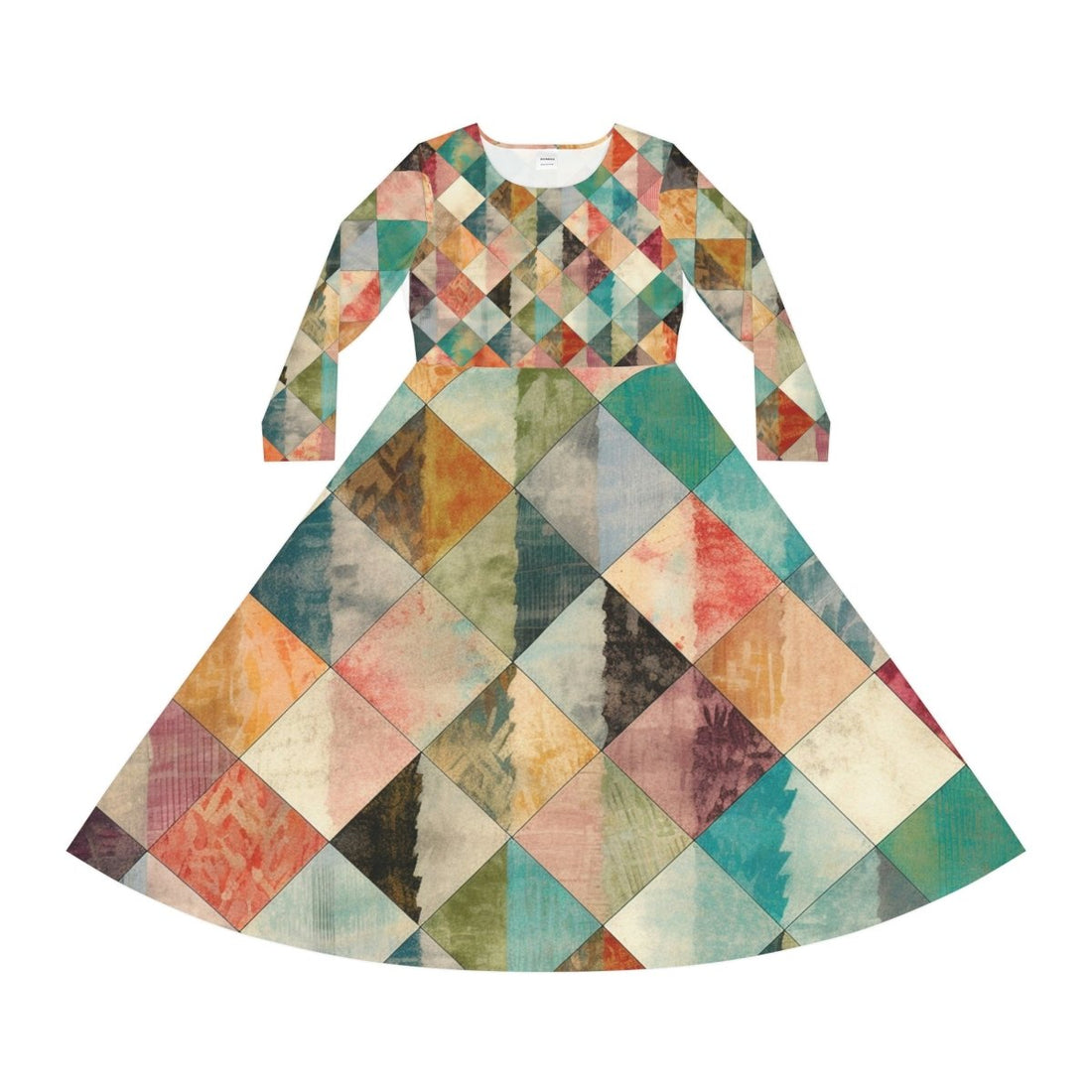 Women's Long Sleeve Dance Dress with checkers design pattern - GIGI & POPO
