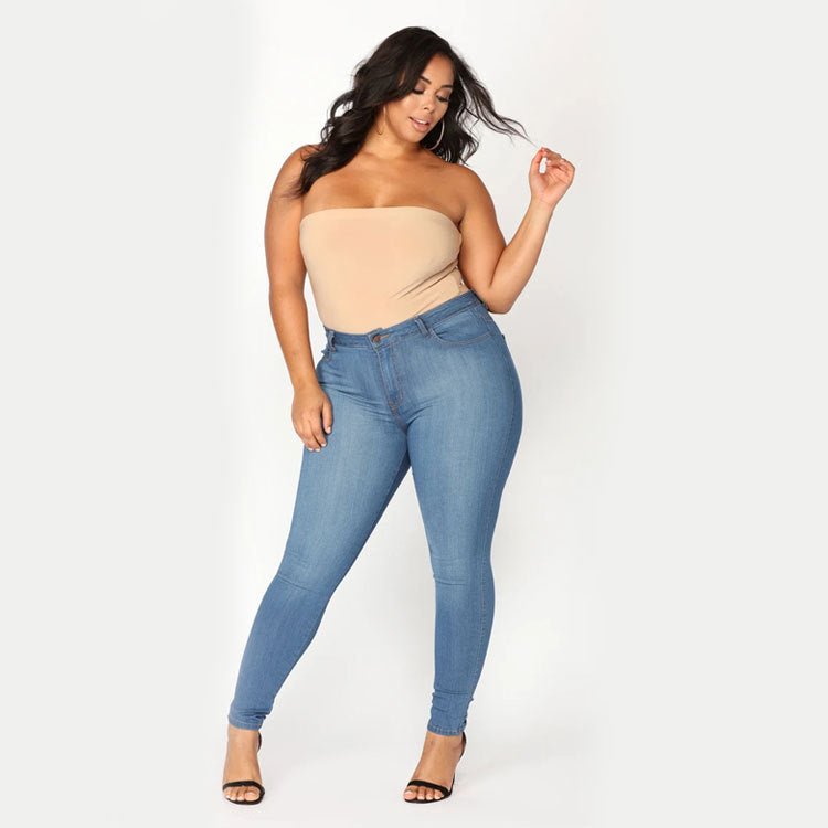 Women's Plus Size Fashion High Elastic Denim Pencil Pants - GIGI & POPO - Jeans - Blue / XL