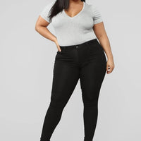 Women's Plus Size Fashion High Elastic Denim Pencil Pants - GIGI & POPO - Jeans - Black / XL