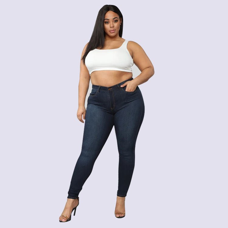 Women's Plus Size Fashion High Elastic Denim Pencil Pants - GIGI & POPO - Jeans -