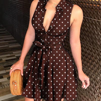 Women's V-neck printed dress with dress - GIGI & POPO - Women - Brown / L